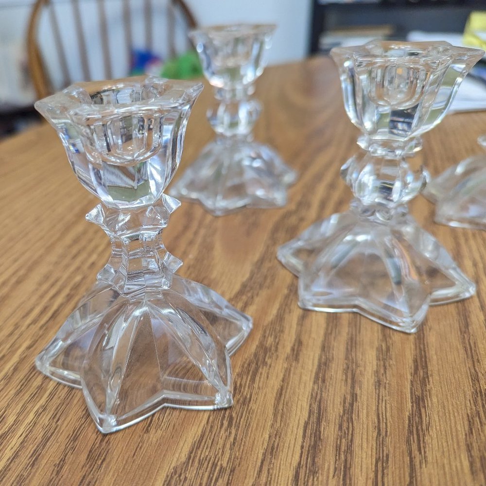 Lot of 5 Brilliant 3.75-inch Tiered Star Cut Crystal Candlestick Holders